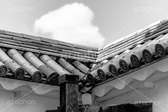 城壁(モノクロ),モノクロ,白黒,しろくろ,モノクローム,単色画,単彩画,単色,城壁,壁,瓦,屋根,雲,城,japan,フルサイズ撮影