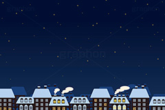 星空タウン,星空,キラキラ,背景,家,町,街,タウン,煙突,煙,フレーム,イラスト,illustration,frame,town,house