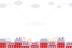 タウン,星空,キラキラ,背景,家,町,街,煙突,煙,雲,フレーム,イラスト,illustration,frame,town,house