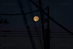 満月,月,夜空,空,ムーン,ルーナ,天体,光,白色,月見,お月見,空/天気,電線,円柱,怪しい,moon,sky,フルサイズ撮影