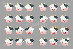 うし(ベクターデータ),うし,牛,ウシ,表情,顔,かお,エモーティコン,顔文字,絵文字,メール,チャット,気分,機嫌,コミュニケーション,マーク,角,つの,丑,丑年,キャラクター,キャラ,笑顔,怒る,笑う,泣く,号泣,ビックリ,衝撃,焦る,驚く,汗,惚れ,恋,恋愛,ラブ,ハート,ぴえん,喜怒哀楽,寝る,動物,干支,正月,お正月,年賀状,新年,牧場,ニューイヤー,アニバーサリー,イラスト,セット,イラストセット,面白い,illustration,japan,character,cow