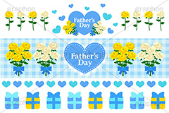 父の日,バラ,ばら,薔薇,花,フラワー,ハート,チェック柄,感謝,ありがとう,お礼,贈り物,父,お父さん,パパ,文化,風習,行事,人物,イベント,イラスト,プレゼント,イラスト,セット,イラストセット,illustration,japan,flower,rose,present,father's day,event,heart