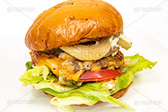 ハンバーガー,バーガー,サンド,パテ,ジューシー,ジャンク,ジャンキー,ジャンクフード,チェーン店,ファーストフード,ファストフード,洋食,ビーフ,牛肉,ベーコン,オニオン,トマト,レタス,チーズ,ソース,cheese,beef,hamburger,tomato,onion,フルサイズ撮影