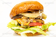 ハンバーガー,バーガー,サンド,パテ,ジューシー,ジャンク,ジャンキー,ジャンクフード,チェーン店,ファーストフード,ファストフード,洋食,ビーフ,牛肉,ベーコン,オニオン,トマト,レタス,チーズ,ソース,cheese,beef,hamburger,tomato,onion,フルサイズ撮影