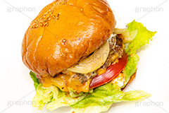 ハンバーガー,バーガー,サンド,パテ,ジューシー,ジャンク,ジャンキー,ジャンクフード,チェーン店,ファーストフード,ファストフード,洋食,ビーフ,牛肉,ベーコン,オニオン,トマト,レタス,チーズ,ソース,cheese,beef,hamburger,tomato,onion,フルサイズ撮影
