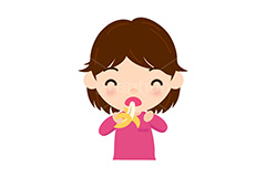 バナナを食べる女の子,子供,キッズ,女の子,バナナ,フルーツ,朝食,おやつ,菓子,お菓子,食べる,食べる人,人物,キャラクター,イラスト,挿絵,挿し絵,illustration,kids,banana,milk