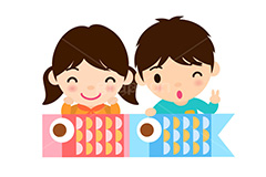 子供の日,こどもの日,こども,子供,こいのぼり,鯉のぼり,5月5日,端午,節句,男の子,女の子,キッズ,ボーイ,ガール,和,文化,風習,行事,人物,男女,キャラクター,イラスト,ピース,ポーズ,character,japan,kids,boy,girl,illustration