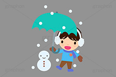 雪の日,雪,スノー,スノーマン,雪だるま,雪ダルマ,マフラー,傘,冬,天気,こども,子供,キッズ,男の子,キッズ,ボーイ,家族,人物,キャラクター,イラスト,可愛い,かわいい,カワイイ,挿絵,挿し絵,character,kids,boy,llustration,snow,winter