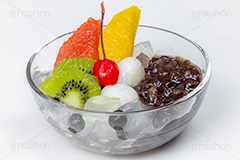 あんみつ,蜜豆,みつまめ,寒天,かんてん,フルーツ,オレンジ,メロン,サクランボ,さくらんぼ,グレープフルーツ,ピンクグレープフルーツ,キウイ,キウイフルーツ,和菓子,スイーツ,デザート,おやつ,休憩,甘味,甘味処,白玉,あんこ,あずき,粒あん,つぶあん,小豆,和,和風,和食,お菓子,菓子,japan,フルサイズ撮影