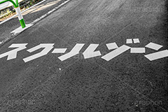 スクールゾーン,地面,白線,道路,道,アスファルト,通学,通学路,学校,歩く,標示,表記,注意,安全,事故,こども,子供,キッズ,kids,asphalt,school,フルサイズ撮影