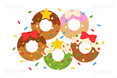 クリスマスドーナツ,クリスマススイーツ,クリスマス,ドーナツ,ドーナッツ,チョコドーナツ,スイーツ,リース,お菓子,菓子,おやつ,チョコ,チョコレート,トッピング,デコレーション,焼き菓子,焼菓子,挿絵,挿し絵,illustration,donut,christmas