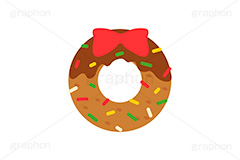 クリスマスドーナツ,クリスマススイーツ,クリスマス,ドーナツ,ドーナッツ,チョコドーナツ,スイーツ,リース,お菓子,菓子,おやつ,チョコ,チョコレート,トッピング,デコレーション,焼き菓子,焼菓子,挿絵,挿し絵,illustration,donut,christmas
