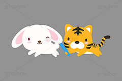 バトンタッチ,バトン,リレー,年越し,引継ぎ,出番,うさぎキャラクター,干支,卯年,寅年,お正月,正月,年賀状,うさぎ,ウサギ,卯,兎,兔,寅,虎,とら,トラ,タイガー,ラビット,イベント,ニューイヤー,冬,行事,イラスト,キャラクター,動物,小動物,ポップ,可愛い,かわいい,カワイイ,挿絵,挿し絵,newyear,illustration,POP,winter,rabbit,tiger,卯年年賀状