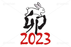 卯年,卯,2023,飛躍,白うさぎ,うさぎ,ウサギ,卯,兎,兔,ラビット,跳ねる,ジャンプ,干支,お正月,正月,年賀状,イラスト,月見,お月見,動物,小動物,挿絵,挿し絵,手描き,筆絵,和風,筆字,newyear,illustration,POP,winter,rabbit,japan,卯年年賀状