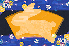 うさぎシルエット,うさぎ,ウサギ,卯,兎,兔,飛躍,跳ねる,ジャンプ,シルエット,ラビット,扇,干支,お正月,正月,年賀状,イラスト,動物,小動物,挿絵,挿し絵,和風,newyear,illustration,POP,winter,rabbit,japan,卯年年賀状