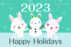雪遊び,雪合戦,雪,雪玉,雪だるま,雪ダルマ,スノーマン,ウサギの雪だるま,2023,Happy Holiday,うさぎキャラクター,干支,卯年,お正月,正月,年賀状,うさぎ,ウサギ,卯,兎,兔,ラビット,イベント,冬,行事,イラスト,キャラクター,動物,小動物,ポップ,可愛い,かわいい,カワイイ,newyear,illustration,POP,winter,rabbit,character,snow,卯年年賀状