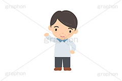 手を振る人,手を挙げる,おじさん,お父さん,中年,イラスト,キャラクター,人物,ポップ,可愛い,かわいい,カワイイ,挿絵,挿し絵,illustration,POP