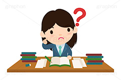 わからない,疑問,難問,迷い,思考,考え,はてな,学校,教室,塾,課題,試験,受験,勉強,宿題,徹夜,一夜漬け,教科書,クエスチョン,テスト,プリント,ノート,鉛筆,えんぴつ,文具,文房具,ステーショナリー,女子学生,学生,制服,生徒,中学生,高校生,学校,ブレザー,女子,イラスト,キャラクター,人物,ポップ,可愛い,かわいい,カワイイ,挿絵,挿し絵,illustration,POP,girl