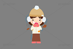 木枯らし,寒い,冬,冬服,防寒,凍える,震え,風邪,手袋,耳当て,耳あて,マフラー,女性,女子,人物,キャラクター,イラスト,かわいい,カワイイ,可愛い,挿絵,挿し絵,character,japan,snow,winter,illustration