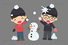 雪合戦,雪,冬,雪玉,寒い,遊び,雪ダルマ,雪だるま,冬服,防寒,手袋,ニット帽,マフラー,行事,男性,男子,青年,人物,キャラクター,イラスト,かわいい,カワイイ,可愛い,挿絵,挿し絵,character,japan,snow,snowman,winter,illustration