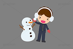 雪合戦,雪,冬,雪玉,寒い,遊び,雪ダルマ,雪だるま,冬服,防寒,耳当て,耳あて,手袋,マフラー,行事,中学生,高校生,学生,制服,学ラン,男子,人物,キャラクター,イラスト,かわいい,カワイイ,可愛い,挿絵,挿し絵,character,japan,snow,snowman,winter,illustration