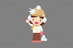 雪合戦,雪,冬,雪玉,寒い,遊び,冬服,防寒,手袋,耳当て,耳あて,マフラー,行事,女性,人物,キャラクター,イラスト,かわいい,カワイイ,可愛い,挿絵,挿し絵,character,japan,snow,winter,illustration