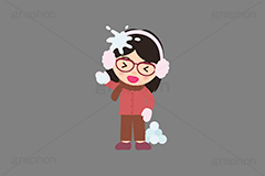 雪合戦,雪,冬,雪玉,寒い,遊び,冬服,防寒,手袋,耳当て,耳あて,マフラー,行事,女性,メガネ女子,人物,キャラクター,イラスト,かわいい,カワイイ,可愛い,挿絵,挿し絵,character,japan,snow,winter,illustration