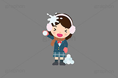 雪合戦,雪,冬,雪玉,寒い,遊び,冬服,防寒,耳当て,耳あて,手袋,マフラー,行事,中学生,高校生,学生,制服,ブレザー,女子,人物,キャラクター,イラスト,かわいい,カワイイ,可愛い,挿絵,挿し絵,character,japan,snow,winter,illustration