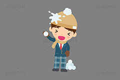 雪合戦,雪,冬,雪玉,寒い,遊び,冬服,防寒,ニット帽,手袋,マフラー,行事,中学生,高校生,学生,制服,ブレザー,男子,人物,キャラクター,イラスト,かわいい,カワイイ,可愛い,挿絵,挿し絵,character,japan,snow,winter,illustration