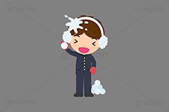 雪合戦,雪,冬,雪玉,寒い,遊び,冬服,防寒,耳当て,耳あて,手袋,マフラー,行事,中学生,高校生,学生,制服,学ラン,男子,人物,キャラクター,イラスト,かわいい,カワイイ,可愛い,挿絵,挿し絵,character,japan,snow,winter,illustration