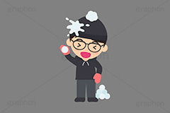 雪合戦,雪,冬,雪玉,寒い,遊び,冬服,防寒,ニット帽,手袋,マフラー,行事,男性,メガネ男子,人物,キャラクター,イラスト,かわいい,カワイイ,可愛い,挿絵,挿し絵,character,japan,snow,winter,illustration