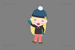 冬服の人,冬服,冬,寒い,防寒,手袋,耳当て,耳あて,マフラー,手を振る人,手を挙げる,人物,キャラクター,イラスト,かわいい,カワイイ,可愛い,挿絵,挿し絵,character,japan,winter,illustration