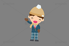 冬服の人,冬服,冬,寒い,防寒,手袋,耳当て,耳あて,マフラー,手を振る人,手を挙げる,人物,キャラクター,イラスト,かわいい,カワイイ,可愛い,挿絵,挿し絵,character,japan,winter,illustration