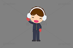 冬服の人,冬服,冬,寒い,防寒,手袋,耳当て,耳あて,マフラー,手を振る人,手を挙げる,人物,キャラクター,イラスト,かわいい,カワイイ,可愛い,挿絵,挿し絵,character,japan,winter,illustration