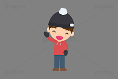 冬服の人,冬服,冬,寒い,防寒,手袋,耳当て,耳あて,マフラー,手を振る人,手を挙げる,人物,キャラクター,イラスト,かわいい,カワイイ,可愛い,挿絵,挿し絵,character,japan,winter,illustration