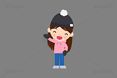 冬服の人,冬服,冬,寒い,防寒,手袋,耳当て,耳あて,マフラー,手を振る人,手を挙げる,人物,キャラクター,イラスト,かわいい,カワイイ,可愛い,挿絵,挿し絵,character,japan,winter,illustration
