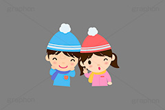 冬服,雪,冬,寒い,手袋,ニット帽,マフラー,こども,子供,男の子,女の子,キッズ,ボーイ,ガール,家族,ピース,人物,男女,キャラクター,イラスト,イラストセット,かわいい,カワイイ,可愛い,挿絵,挿し絵,character,japan,kids,boy,girl,snow,winter,illustration