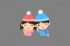 冬服,雪,冬,寒い,手袋,ニット帽,マフラー,こども,子供,男の子,女の子,キッズ,ボーイ,ガール,家族,ピース,人物,男女,キャラクター,イラスト,イラストセット,かわいい,カワイイ,可愛い,挿絵,挿し絵,character,japan,kids,boy,girl,snow,winter,illustration