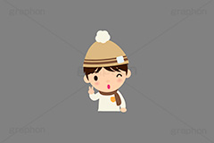 冬服,寒い,手袋,ニット帽,マフラー,こども,子供,男の子,キッズ,ボーイ,ピース,人物,キャラクター,イラスト,イラストセット,かわいい,カワイイ,可愛い,挿絵,挿し絵,character,japan,kids,boy,winter,illustration