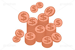 ＄,$,ドル,$マーク,コイン,マネー,金,お金,経済,景気,投資,貯金,貯蓄,課金,支払,為替,株,ゲーム,たくさん,積む,銅,イラスト,挿絵,挿し絵,coin,money,illustration,game,copper