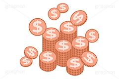 ＄,$,ドル,$マーク,コイン,マネー,金,お金,経済,景気,投資,貯金,貯蓄,課金,支払,為替,株,ゲーム,たくさん,積む,銅,イラスト,挿絵,挿し絵,coin,money,illustration,game,copper