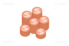＄,$,ドル,$マーク,コイン,マネー,金,お金,経済,景気,投資,貯金,貯蓄,課金,支払,為替,株,ゲーム,たくさん,積む,銅,イラスト,挿絵,挿し絵,coin,money,illustration,game,copper