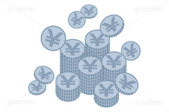 円,円マーク,コイン,マネー,金,お金,経済,景気,投資,貯金,貯蓄,課金,支払,通貨,為替,ゲーム,たくさん,積む,銀,シルバー,イラスト,挿絵,挿し絵,yen,coin,money,illustration,game,silver