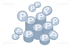 ポイント,P,Pマーク,コイン,マネー,金,お金,経済,景気,投資,貯金,貯蓄,課金,支払,通貨,ポイ活,ゲーム,たくさん,積む,銀,シルバー,イラスト,挿絵,挿し絵,coin,money,illustration,game,point,silver