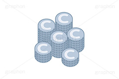 コイン,Cマーク,マネー,金,お金,経済,景気,投資,貯金,貯蓄,課金,支払,通貨,ゲーム,たくさん,積む,銀,シルバー,イラスト,挿絵,挿し絵,coin,money,illustration,game,silver