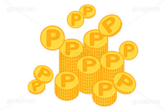 ポイント,P,Pマーク,コイン,マネー,金,お金,経済,景気,投資,貯金,貯蓄,課金,支払,通貨,ポイ活,ゲーム,たくさん,積む,ゴールド,イラスト,挿絵,挿し絵,coin,money,illustration,game,point,gold