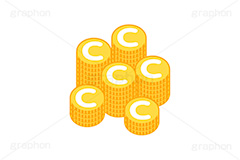 コイン,Cマーク,マネー,金,お金,経済,景気,投資,貯金,貯蓄,課金,支払,通貨,ゲーム,たくさん,積む,ゴールド,イラスト,挿絵,挿し絵,coin,money,illustration,game,gold