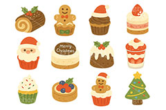 クリスマス・スイーツ,スイーツ,デザート,ケーキ,カップケーキ,ブッシュドノエル,ジンジャブレッドクッキー,ジンジャークッキー,ジンジャーマンクッキー,甘味,お菓子,菓子,ヒイラギ,ひいらぎ,柊,サンタ,サンタクロース,クリスマス,イベント,冬,アイコン,マーク,icon,mark,christmas,winter,event,sweets,dessert,cake,santa