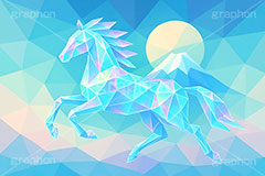 クリスタルの馬,クリスタル,キラキラ,宝石,ジュエル,幾何学模様の馬イラスト,幾何学模様,アート,馬イラスト,午,馬,うま,ウマ,午年,干支,正月,お正月,富士山,飛躍,ジャンプ,年賀状,2026午年,午年年賀状,新年,ニューイヤー,アニバーサリー,イラスト,illustration,japan,horse,art,crystal,jewel,jump