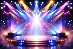 ライブステージ,ステージ,推し,推し活,舞台,ライブ,ライヴ,コンサート,アイドル,シアター,ホール,背景,照明,音楽,主役,ミュージック,ライト,スポットライト,イラスト,illustration,light,frame,hall,theater,live,stage,music,AI生成素材